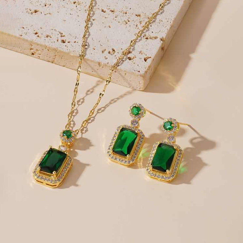 Lakshmira Gold Plated Elegant Emerald Geometric Necklace Set