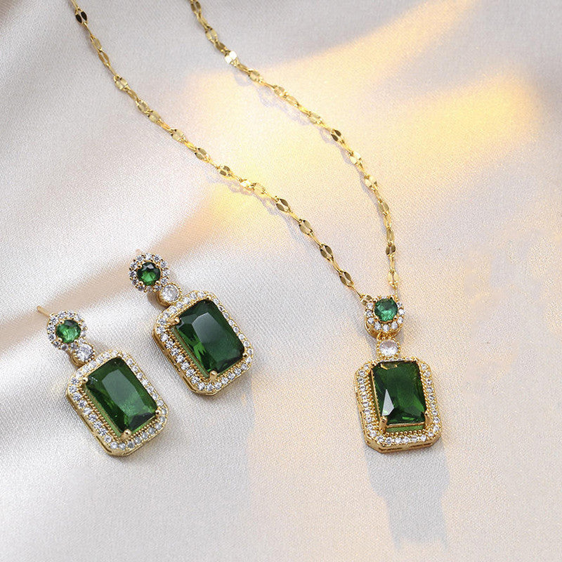 Lakshmira Gold Plated Elegant Emerald Geometric Necklace Set