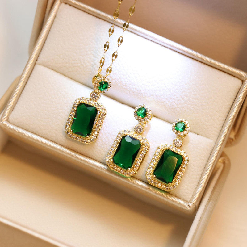 Lakshmira Gold Plated Elegant Emerald Geometric Necklace Set