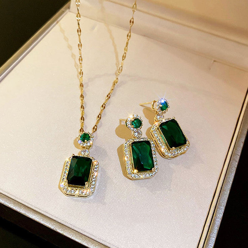 Lakshmira Gold Plated Elegant Emerald Geometric Necklace Set
