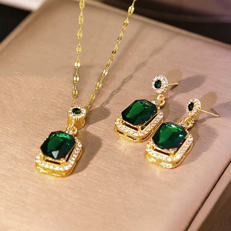 Lakshmira Gold Plated Elegant Emerald Geometric Necklace Set