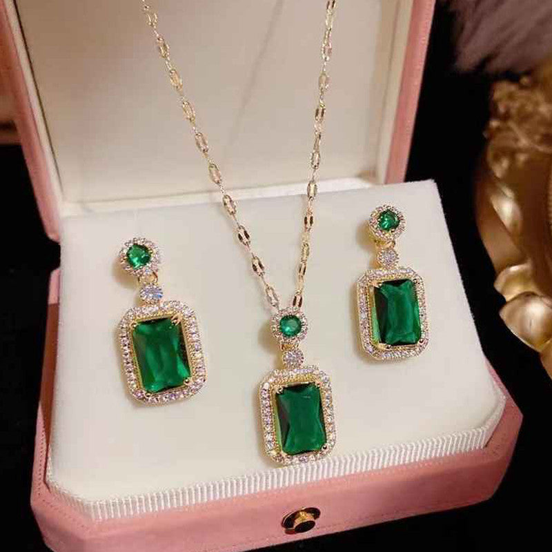 Lakshmira Gold Plated Elegant Emerald Geometric Necklace Set