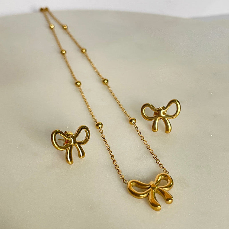 Lakshmira Gold Plated Anti Tarnish Bow Themed Necklace Set