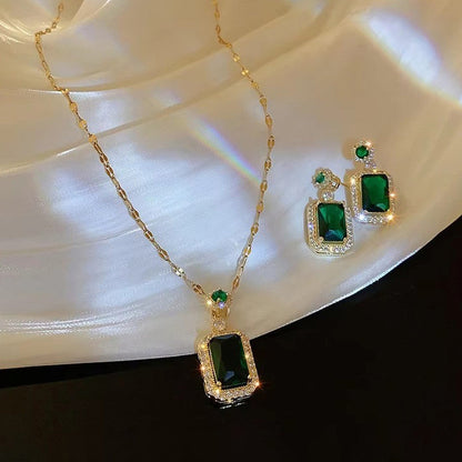 Lakshmira Gold Plated Elegant Emerald Geometric Necklace Set