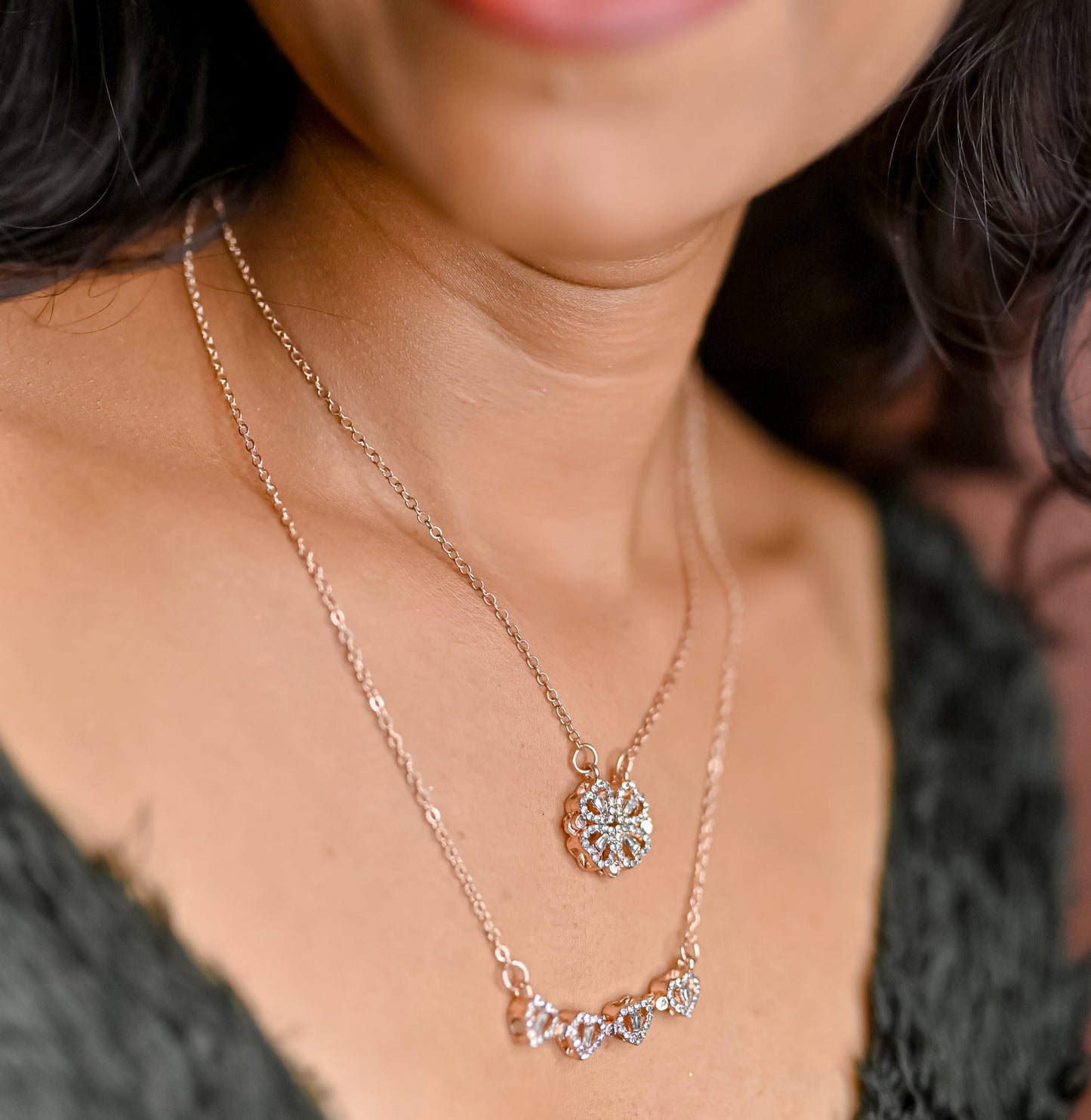 Lakshmira Love Heart Rose Gold Plated Magnetic 2-in-1 Clover Necklace.